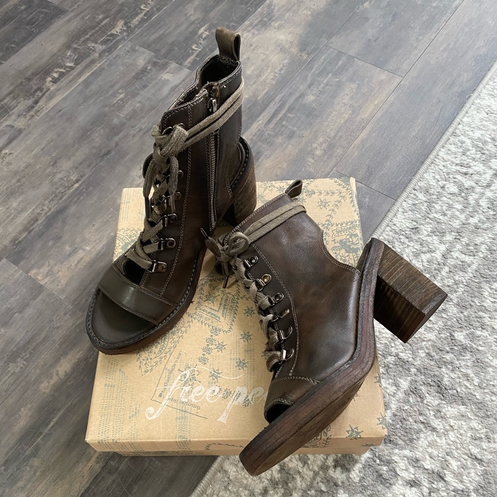 Free People City of Lights Leather Lace Up Heels